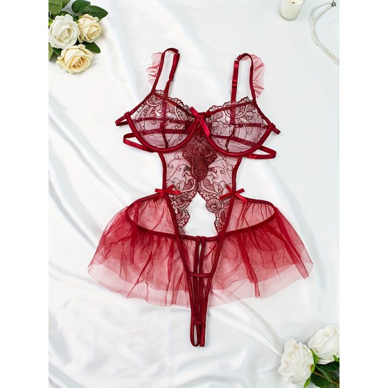 Ladies' sexy high-end embroidered bow decoration body set