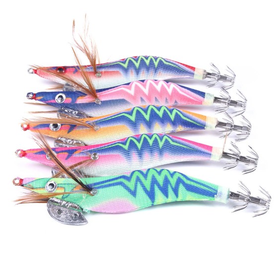 Luminous simulation shrimp sea fishing squid needle set wooden shrimp lure bait