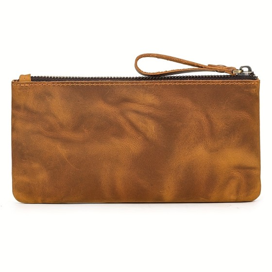 Antique leather zipper long wallet suitable for mobile phones, stationery, etc. - men's accessories