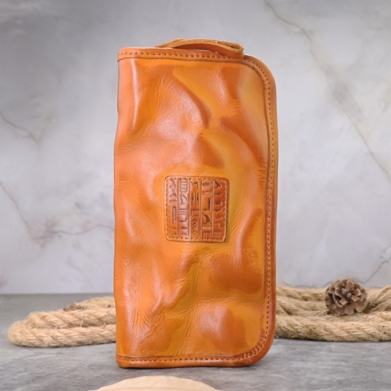 Retro top cowhide business large capacity multifunctional handbag, long wallet card bag