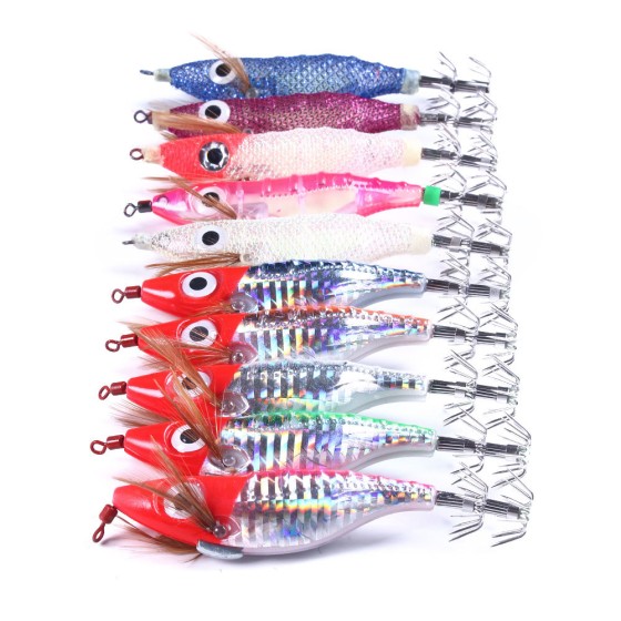 Horizontal shrimp night light simulation shrimp squid needle sea fishing false bait lure lure box wooden shrimp box set