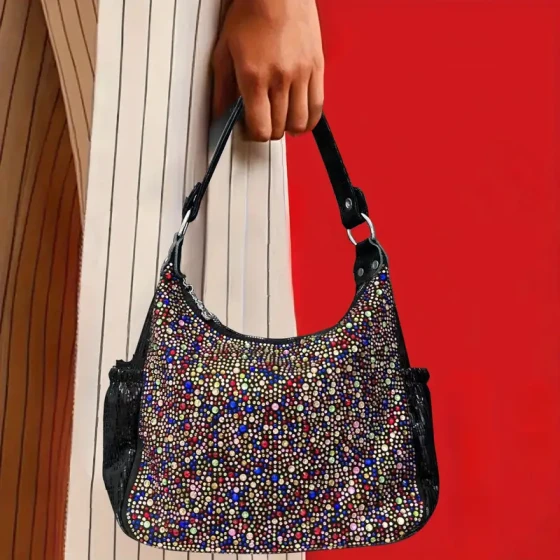 Ladies' Elegant Water Diamond Shoulder Bag - Sparkling Multi colored Gemstone Banquet Handbag