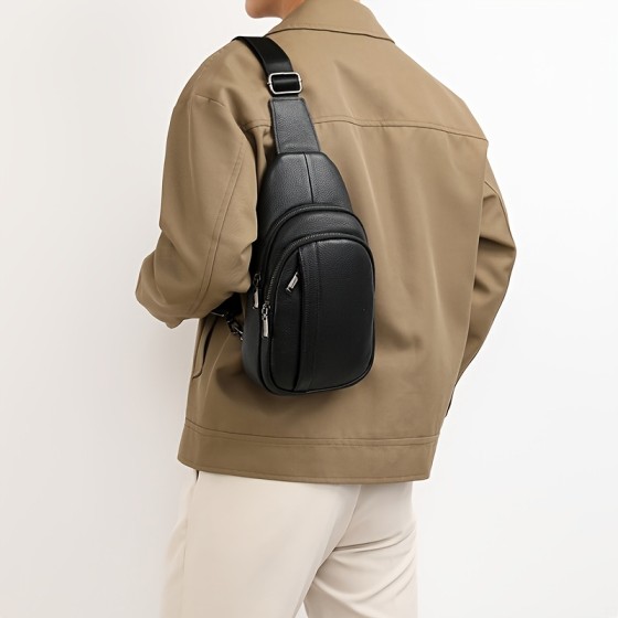 Men's chest bag made of genuine leather, large capacity single shoulder crossbody bag, top layer cowhide trendy casual bag