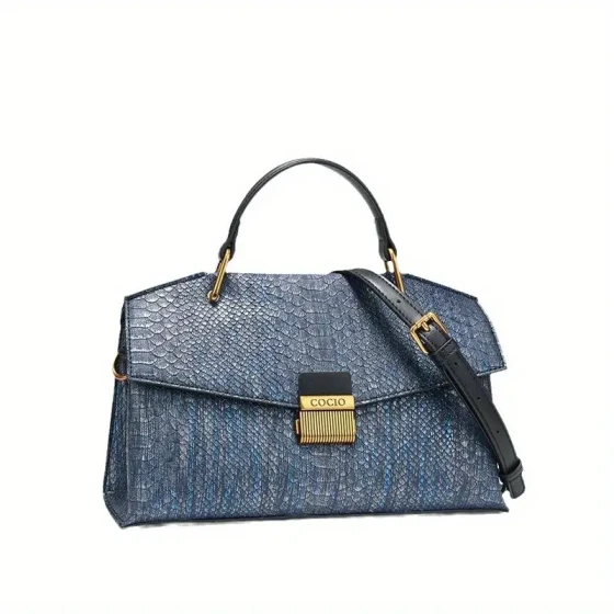 Blue snake patterned handbag, handbag, women's high-end experience, boutique fashion, multifunctional single shoulder crossbody bag
