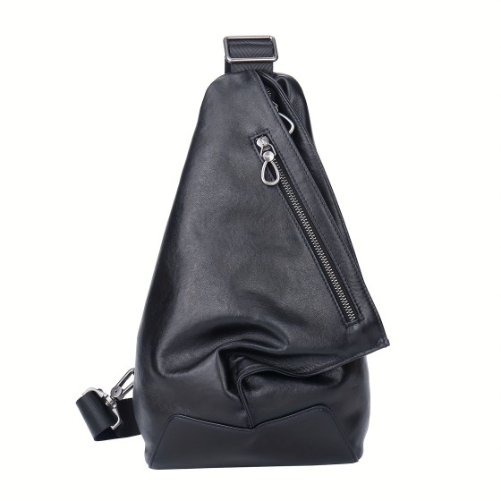 Men's premium leather motorcycle chest bag - fashionable multi compartment crossbody bag