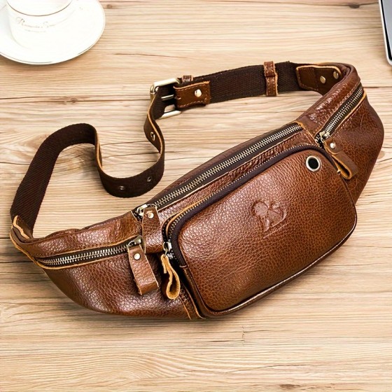 Cowhide waist bag men's top layer cowhide fashionable retro road, walking, cycling personal bag