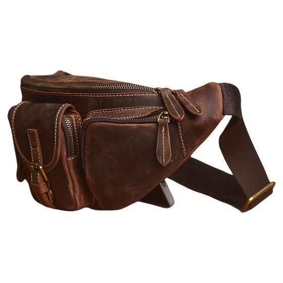 Men's Retro Genuine Leather Chest Bag - Retro Style, Durable Leather Suitable for Daily Commuting and Leisure Use