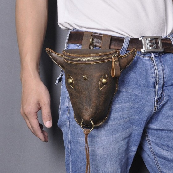 Men's Retro Leather Waist Bag Crazy Horse Leather
