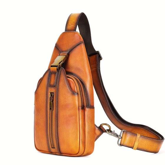 Leather shoulder bag with adjustable stitching and shoulder straps for chest and crossbody bags