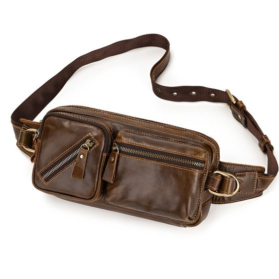 Explosive multi-purpose men's leather chest bag, crossbody bag, and oiled leather waist bag