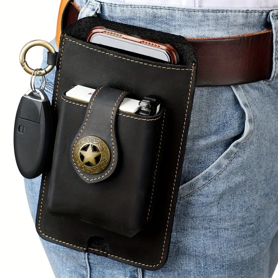 Crazy Horse Head Layered Leather Men's Outdoor Sports Mobile Waist Bag