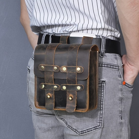 Retro Leather Flip Belt Bag, Top Leather Retro Style Belt Box