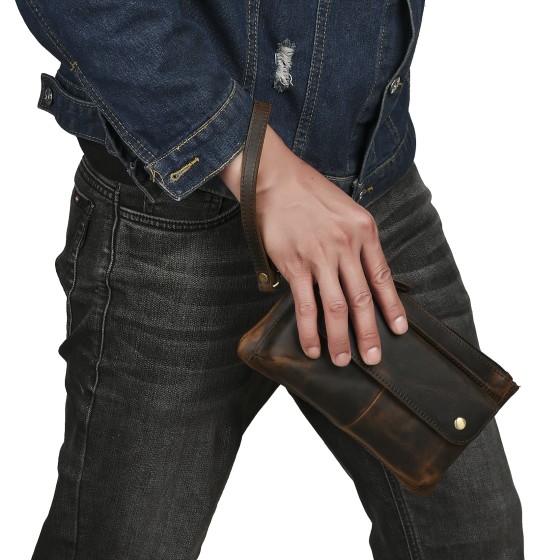 Men's leather tight waist bag - black brown dual color design