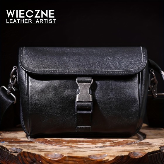 WIECZNE Men's Genuine Leather Crossbody Bag - Fashionable, Top Leather Shoulder Backpack with Zipper Closure, Suitable for Daily Use
