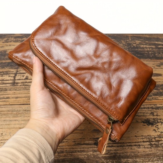 Retro men's genuine leather shoulder crossbody bag, fashionable casual chest bag made of top layer cowhide, and handbag with hand grip pattern cowhide. One bag for four uses