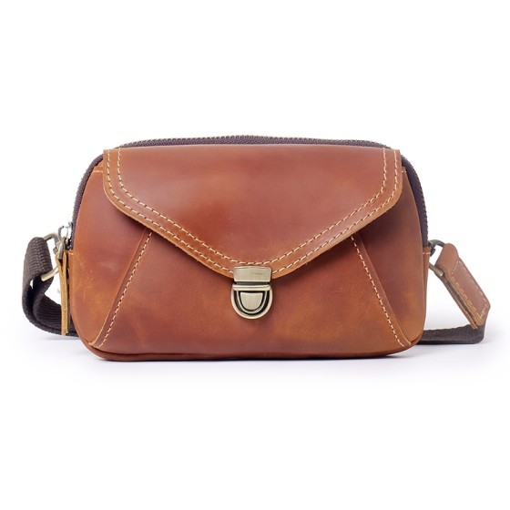 Men's Vintage Genuine Leather Waist Bag - Light Beige Retro Style