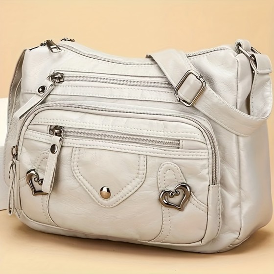 Fashion single shoulder bag vintage solid color multi-pocket sling bag