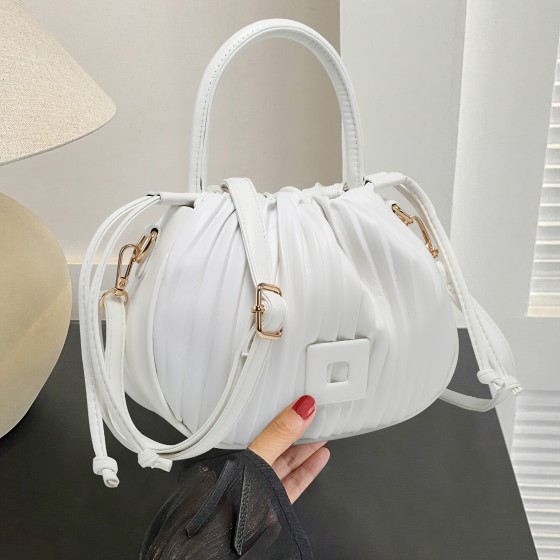 Ladies' crossbody bag, fashionable design pleated drawstring bucket bag shoulder bag