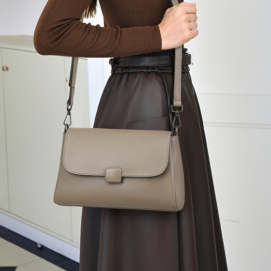 Retro style women's leather sloping backpack, solid color, foldable shoulder bag