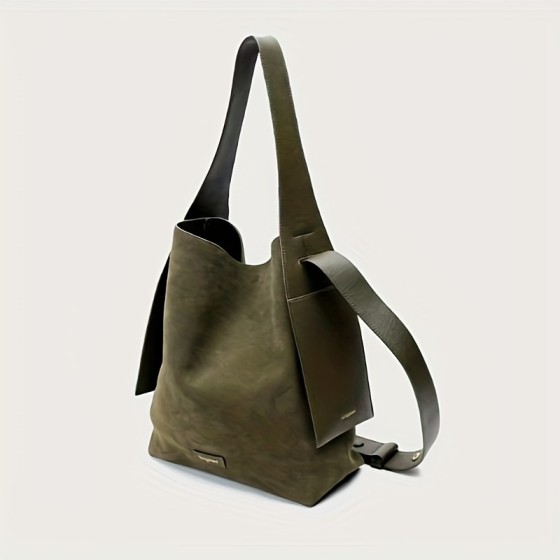 Leather hanging ear tote bag, commuting shoulder bag, crossbody bag, Maillard outfit