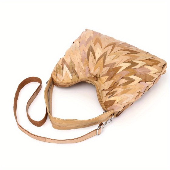 Elegant leather handbag - fashionable casual shoulder bag with zipper closure, fixed shoulder strap, and polyester lining - no pattern