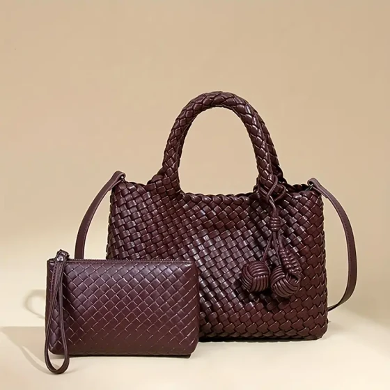 Hand woven vegetable basket tote bag with small detachable bag - exquisite and simple design, suitable for daily use