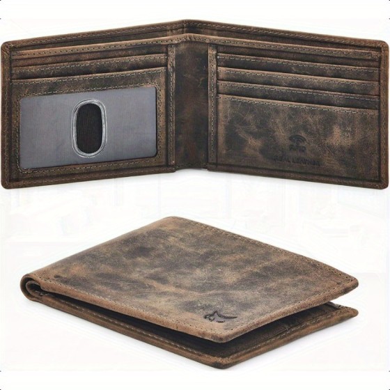 Imitation leather men's double fold wallet, narrow and thin, extremely simple front pocket