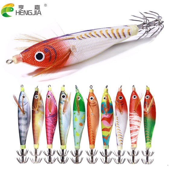New Night Light Simulation Shrimp Sea Fishing Squid Horizontal Wooden Shrimp Fake Bait Box Set Mock Bait