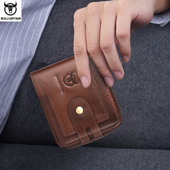 BULLCAPTIAN Men's Retro Genuine Leather Leather Jacket