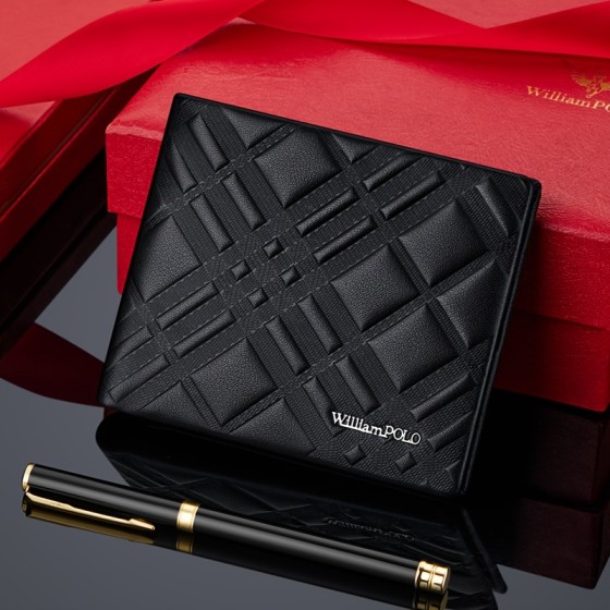 High quality ultra-thin leather double fold short wallet