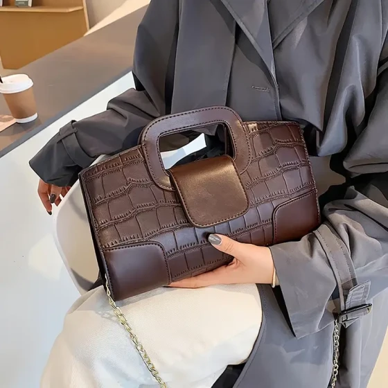 2025 Spring/Summer New Brown Women's Bag Crocodile Pattern Handbag Shoulder Bag Crossbody Bag