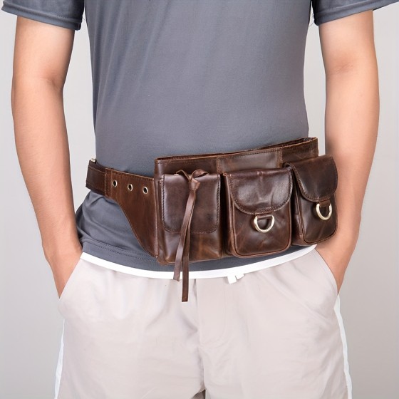 Head layer cowhide men's waist bag multifunctional fashionable casual chest bag crossbody bag