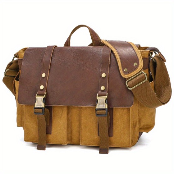 Men's crossbody bag, top layer cowhide retro mailman bag, canvas bag, shoulder bag