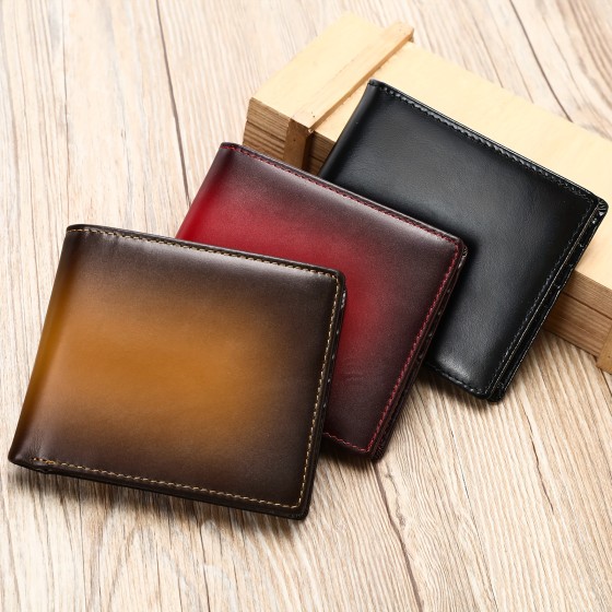 Vintage genuine leather men's wallet, non-woven material, multiple card slots, large capacity, handbag style