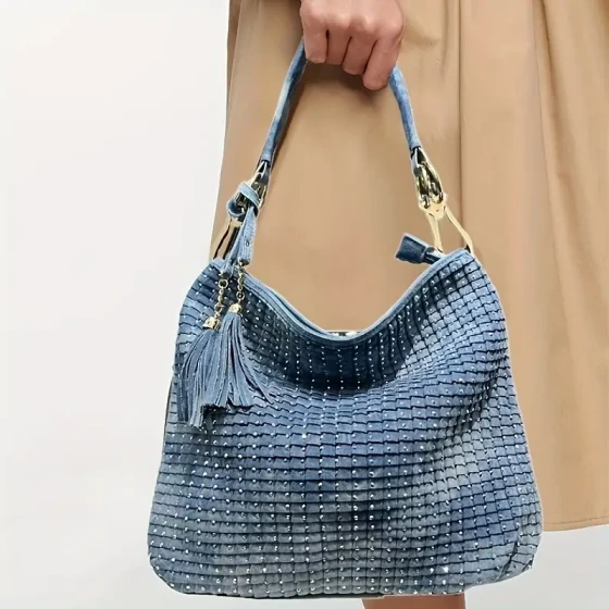 Elegant blue tassel shoulder bag fashion accessory fashion shoulder bag