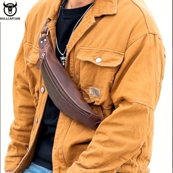 Captain Niu Leather Men's Chest Bag Retro Leisure Motorcycle Shoulder Bag