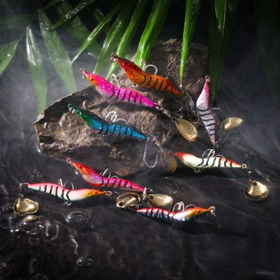 Metal shrimp VIB road glitter fish bait blood groove hook chicken claw hook metal bait full sheet shrimp fish bait