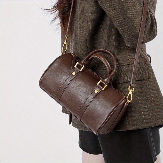 Women's leather bag, genuine leather, Maillard vintage handbag, cross-border women's bag, light luxury and western-style Boston bag, vegetable tanned cowhide crossbody bag