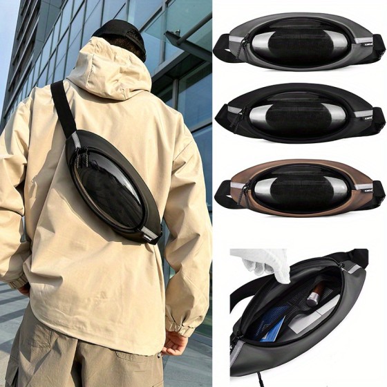 Men's transparent hard shell chest bag, street casual style city cycling walking waist bag