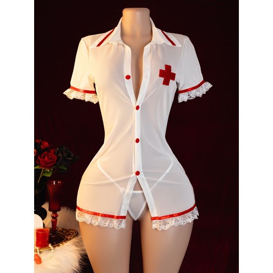 Sexy lingerie, pure desire nurse, role-playing, uniform temptation, two-piece set: nurse outfit+thong, Women's lingerie and sexy lingerie set