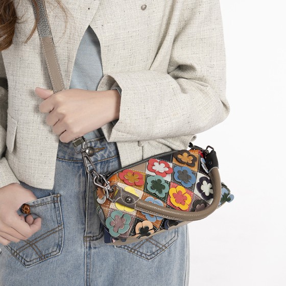 Layered cowhide colored mother bag, women's shoulder bag, handmade niche design, contrasting color block crossbody bag