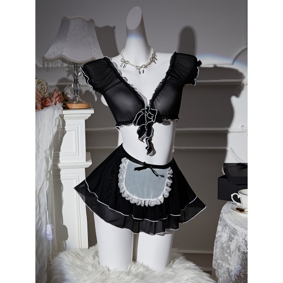 Three-piece College Style Maid Costume - Women's Uniform Lingerie Role Playing Set